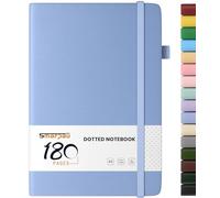 Smarpau A5 Dotted Notebook, Bullet Dot Grid Journal with 180 Pages, Hardback Leather Dotted Journal for Women Men, No Bleed for Writing, Notepad for Work Travel School- Light Blue