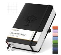 Smarpau A5 Graph Paper Notebook, Squared Notebook 320 Pages 100GSM Thick Paper for Writing, Leather Journal for Women Men Work School Office - 14.5 x 21cm, Black