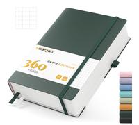 Smarpau A5 Graph Paper Notebook, Thick Grid Notebooks 360 Numbered Pages for Writing, 100gsm Squared Paper Leather Journal for Office School Work Women Men, 14.5 x 21cm - Dark Green