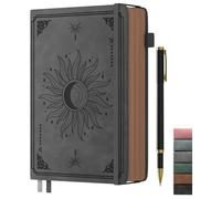 Smarpau A5 Lined Notebook, Vintage Leather Hardcover Journal within 360 Pages 100gsm No-bleeding Paper, Thick College Ruled Notebooks for Office School Work Travel Diary, 14.5 x 21cm - Grey