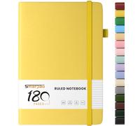 Smarpau A5 Notebook 180 Pages, Leather Journal Notebook with 80gsm Paper, Hardback Notepad Thick Journal for Women Men, No Bleed for Writing, Note Book for Office School Travel (Yellow)
