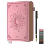 Smarpau A5 Notebook, Lined Journal & Pen Set, Vintage Hardcover Leather Journal within 366 Pages 100gsm Thick Paper, College Ruled Journals for Women Men Writing School Office, 14.5 x 21cm - Pink