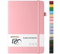 Smarpau A5 Plain Paper Notebook, Hardback Journal Notebook with 180 Pages Unlined Paper, Leather Blank Journal Notepad for Travel Drawing Writing, Pink