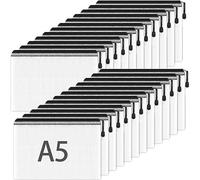 Smarpau A5 Plastic Wallets Folders - 24PCS Zip Wallets A5 Zip Lock Bags Mesh Document Wallet Zipper Bag for School, Office Supplies, Home Storage, Cosmetics (Black)