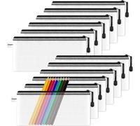 Smarpau A6 Clear Pencil Case, 12 PCS Mesh Document Bag Plastic Zip Wallets File Zipper Bags Document Folders Ziplock Bags Storage Pouch for School, Home, Office Supplies and Travel (Black)