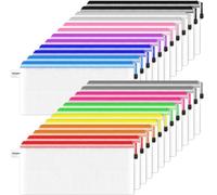 Smarpau A6 Mesh Document Bag,24 PCS Clear Pencil Case Multipack Plastic Zip Wallets Folder File Zipper Bags Document Folders Ziplock Bags Storage Pouch for School, Home, Office and Travel(12 Colours)