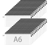 Smarpau A6 Mesh Document Bag, 24 PCS Plastic Zip Wallets Folder Zip Lock Bags Storage Pouch Clear Pencil Case File Zipper Bags Document Folders for School, Home, Office and Travel(Black)