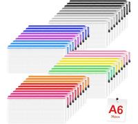 Smarpau A6 Mesh Document Bag, 36PCS Clear Pencil Case Plastic Wallets Zip Lock Bags Storage Pouch File Folder Zipper Bags Document Folders for School, Home, Office and Travel (12 Colours)
