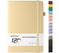 Smarpau Dotted Notebook A5, Hardback Bullet Grid Journal Notebook with 180 Pages, Leather Journal for Women Men Writing, No Bleed, Notepad for Office School Travel Supplies, Golden Yellow