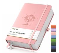 Smarpau Graph Paper Notebook, A5 Thick Squared Notebook 320 Pages, 100GSM Paper No Bleed, Hardback Leather Grid Journal for Office School Work Women, 14.5 x 21cm - Pink