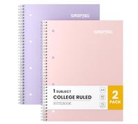 Smarpau Notebook A4, 8 mm Lined with Margin, 2 Pack Wirebound Notebook with 80GSM Paper, 140 Pages College Ruled Journal with Perforated Edges - Pink+Purple