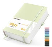 Smarpau Notebook A5 Lined Journal, 360 Numbered Page Leather Notebook Notepad for for Women Men Writing, 100GSM No Bleed Journal with Index Tabs for Work School Travel, 14.5 x 21cm - Light Green