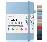 Smarpau Plain Notebook A5, 180 Pages Hardcover Unlined Notebook with 120gsm Blank Paper, Thick Paper No Bleed, Leather Journal Notepad for Sketch Work School Travel, Blue