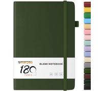 Smarpau Plain Notebook A5, Hardback Leather Journal with 180 Pages Unlined Paper, Blank Notebook for Women Men Writing, Notepad for Work Study Sketch, Green
