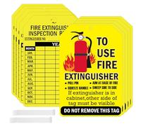 SMARSTICKER 50 Set Monthly Fire Extinguisher Inspection Tags Record Year, Yellow, 3.3 x 5 Inch, Rectangular, Polypropylene, Tags