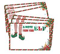 SMARSTICKER Christmas Elf Notes Cards 50PCS Magical Elves Letters Card A Note From Your Elfs Legs Letter for Winter Holiday Students, Surveillance Report Activities Stationery (Red)