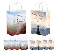 SMARSTICKER Church Welcome Bags 20PCS Religious Gift Bags Welcome to Our Church Paper Gift Bags With Handles for Hotel Birthday Visitors Members Baptism Guest Party Supplies
