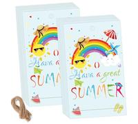SMARSTICKER Summer Gift Tags with String 2 x 3.5 Inch Hope Your Summers is Popping with Fun Hello Sumer Name Tags End of School Year Cads for Envelope Party Favors 50 Pack