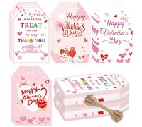 SMARSTICKER Valentines Gift Tags with String 3.5x2.2 inch Pink Happy Valentine's Day Presents Tags Valentine's Day to from Name Gift Tags for Valentine Gift Wrap 100pcs