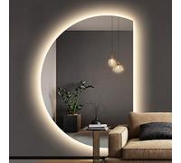 Smart Adjustable Frameless Half-Circle Wall Mirror 90-130cm, Anti-Fog Full-Length Mirror with LED Backlight, 3 Colors, Perfect for Bathroom and Bedroom Décor (Right Cut, 90 * 60cm)