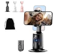 Smart AI Facial Recognition Phone Tripod,360 Rotation Auto Face Tracking Phone Stand,Rechargeable Smart Shooting Stand with Remote and Gesture Control,No App,Adjustable Angle (Black, Without Tripod)