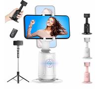 Smart AI Facial Recognition Phone Tripod, Auto Face Tracking Tripods & 360° Rotating Selfie Stick, No App,Flippable and Adjustable Angle, Portable Stand for Vlog, Live, Video (White With stand)