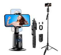 Smart AI Facial Recognition Phone Tripod, Auto Face Tracking Tripods 360 Rotation, Camera Stand with Remote and Gesture Control, Flippable and Adjustable Angle (Black,With Tripod)