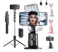Smart AI Facial Recognition Phone Tripod, Flippable And Adjustable Angle, Rechargeable Smart Shooting Stand, AI Motion Sensor Gimbal Stabilizer Holder With Remote Auto Face Tracking Tripods (Black-B)