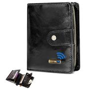 Smart Anti Lost Bluetooth Wallets Finder, Zipper Cowhide Leather Large Capacity trackable Men Wallets Card Holder (Black)
