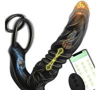 Smart APP-Controlled Thrusting Prostate Massager Anal Vibrator - 5-in-1 Big Anal Dildo Butt Plug with Dual Silicone Cock Ring, Skin-Friendly Silicone Male Sex Toy for Men Gay Couple