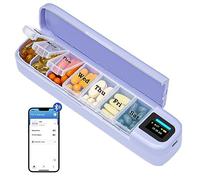 Smart Automatic Pill Dispenser with Alarm, 7 Day Weekly Travel Pill Case with App Control, Portable Pill Reminder for Medicines, Supplements, Vitamins, Purple