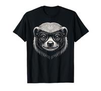 Smart Badger Wearing Spectacles Line Art T-Shirt