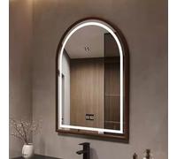 Smart Bathroom Arch Mirror Light Modern Anti-Fog Makeup Mirror with Shatterproof Solid Wood Frame Tri-Colour Dimmable LED Wall Decor Explosion-Proof Design for Home Use