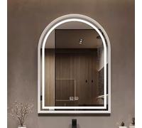 Smart Bathroom Arch Mirror Light Modern Dimmable LED Makeup Mirror with Anti-Fog Film Shatterproof Solid Wood Frame Tri-Colour Wall Decor for Home Use