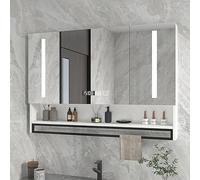 Smart Bathroom Mirror Cabinet with Storage Anti-Fog Time Display Touch Control 90 x 13 x 80 cm Modern Design White Finish Perfect for Home Decor