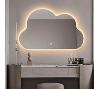 Smart Bathroom Mirror with Cloud Shape LED Light Human Body Detection Time & Temperature Display Anti-Fog Dimming Feature Frameless Design for Modern Decor.