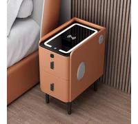 Smart Bedside End Table, Small Narrow Nightstand with Drawer, with 2 Storage and LED Light, with Fingerprint Lock, Suitable for living room and bedroom,002,W30CM