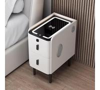 Smart Bedside End Table, Small Narrow Nightstand with Drawer, with 2 Storage and LED Light, with Fingerprint Lock, Suitable for living room and bedroom,003,W45CM