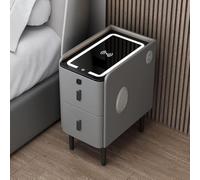 Smart Bedside End Table, Small Narrow Nightstand with Drawer, with 2 Storage and LED Light, with Fingerprint Lock, Suitable for living room and bedroom,004,W25cm