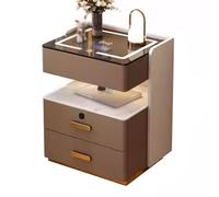 Smart Bedside Table,Charging,Three Drawer Storage,Leather wrapped,Open Shelving with Stone effect Finish,Suitable for the Bedroom and Office(35cm/13.7in)