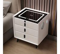 Smart Bedside Table with 2/3 Drawers, USB, Wireless Charging Port and Fingerprint lock, Three-color light, Bluetooth Speaker - Off White Side Table for Bedroom and Living Room