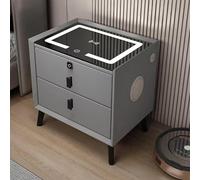 Smart Bedside Table with Charging Station Bluetooth Speaker LED Light Fingerprint Lock Grey 2-Drawer Nightstand for Bedroom nization & Modern Style
