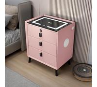 Smart Bedside Table with Charging Station Fingerprint Lock LED Light & Speaker - Modern Pink Nightstand with 3 Drawers for Bedroom Storage & Convenience