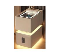 Smart Bedside Table with Charging Station, Password Lock, LED Light - Modern Solid Wood Nightstand Mini Cabinet for Bedroom - Pre-Assembled