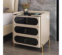 Smart Bedside Table with Combination Lock Wireless Charging LED Lights USB Port Bluetooth Speaker Multifunctional LED Side Table for Bedroom and Living Room 3 Colors Available