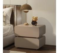 Smart Bedside Table with Dual Lights Solid Wood 2 Drawers Modern Design for Bedroom & Living Room Stylish Khaki Finish (20x16x20 inch)