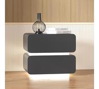 Smart Bedside Table with Dual Lights Solid Wood Nightstand with 2 Drawers Modern Design for Bedroom & Living Room 35x40x50cm (14x16x20in) Black Finish