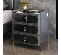 Smart Bedside Table with Fingerprint Lock Wireless Charging Nightstand Adjustable LED Lights 3 Storage Drawers Bluetooth Speaker Modern Grey Design Perfect for Bedroom