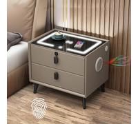 Smart Bedside Table with LED Lighting Wireless Charging USB Ports & Sockets Modern Nightstand with 3 Drawers & Intelligent Speakers - Khaki 2 Drawers