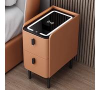 Smart bedside table with storage and LED lighting compact white bedside table with charging port modern narrow side table for small spaces